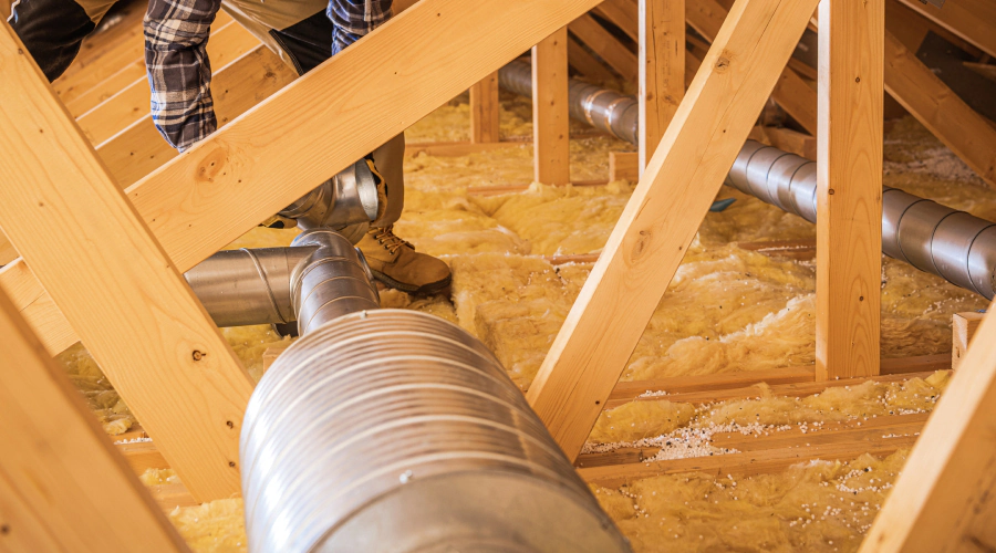 worker doing duct repair